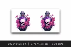 Watercolor Pink Halloween floral poison bottle skull flowers roses 20 oz tumbler skinny mug wrap clipart t-shirt sublimation printable design