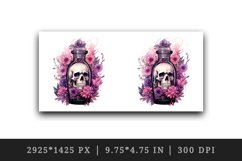 Watercolor Pink Halloween floral poison bottle skull flowers roses 20 oz tumbler skinny mug wrap clipart t-shirt sublimation printable design