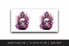 Watercolor Pink Halloween floral poison bottle skull flowers roses 20 oz tumbler skinny mug wrap clipart t-shirt sublimation printable design