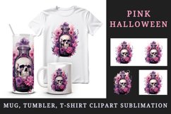 Watercolor Pink Halloween floral poison bottle skull flowers roses 20 oz tumbler skinny mug wrap clipart t-shirt sublimation printable design