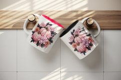 Watercolor Pink Halloween floral pumpkin fall flowers roses 20 oz tumbler skinny mug wrap clipart t-shirt sublimation printable design