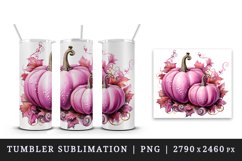 Watercolor Pink Halloween floral pumpkin fall flowers roses 20 oz tumbler skinny mug wrap clipart t-shirt sublimation printable design