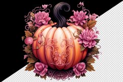 Watercolor Pink Halloween floral pumpkin fall flowers roses 20 oz tumbler skinny mug wrap clipart t-shirt sublimation printable design