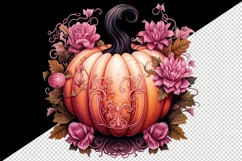 Watercolor Pink Halloween floral pumpkin fall flowers roses 20 oz tumbler skinny mug wrap clipart t-shirt sublimation printable design