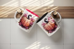 Watercolor Pink Halloween floral pumpkin fall flowers roses 20 oz tumbler skinny mug wrap clipart t-shirt sublimation printable design