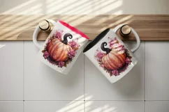 Watercolor Pink Halloween floral pumpkin fall flowers roses 20 oz tumbler skinny mug wrap clipart t-shirt sublimation printable design