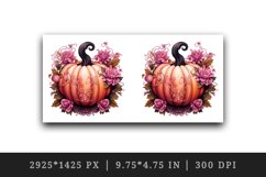 Watercolor Pink Halloween floral pumpkin fall flowers roses 20 oz tumbler skinny mug wrap clipart t-shirt sublimation printable design