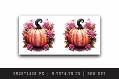Watercolor Pink Halloween floral pumpkin fall flowers roses 20 oz tumbler skinny mug wrap clipart t-shirt sublimation printable design