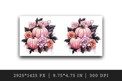 Watercolor Pink Halloween floral pumpkin fall flowers roses 20 oz tumbler skinny mug wrap clipart t-shirt sublimation printable design