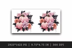 Watercolor Pink Halloween floral pumpkin fall flowers roses 20 oz tumbler skinny mug wrap clipart t-shirt sublimation printable design