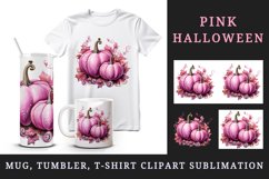 Watercolor Pink Halloween floral pumpkin fall flowers roses 20 oz tumbler skinny mug wrap clipart t-shirt sublimation printable design