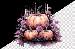 Watercolor Pink Halloween floral pumpkin fall flowers roses 20 oz tumbler skinny mug wrap clipart t-shirt sublimation printable design