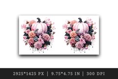 Watercolor Pink Halloween floral pumpkin fall flowers roses 20 oz tumbler skinny mug wrap clipart t-shirt sublimation printable design