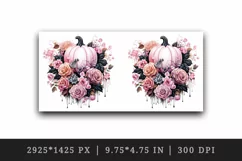 Watercolor Pink Halloween floral pumpkin fall flowers roses 20 oz tumbler skinny mug wrap clipart t-shirt sublimation printable design