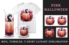Watercolor Pink Halloween floral pumpkin fall flowers roses 20 oz tumbler skinny mug wrap clipart t-shirt sublimation printable design