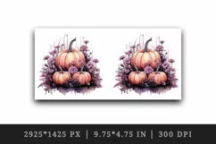 Watercolor Pink Halloween floral pumpkin fall flowers roses 20 oz tumbler skinny mug wrap clipart t-shirt sublimation printable design