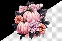 Watercolor Pink Halloween floral pumpkin fall flowers roses 20 oz tumbler skinny mug wrap clipart t-shirt sublimation printable design