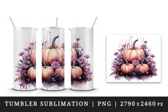 Watercolor Pink Halloween floral pumpkin fall flowers roses 20 oz tumbler skinny mug wrap clipart t-shirt sublimation printable design