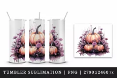 Watercolor Pink Halloween floral pumpkin fall flowers roses 20 oz tumbler skinny mug wrap clipart t-shirt sublimation printable design