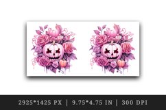 Watercolor Pink Halloween floral pumpkin flowers roses Jack-o-lantern 20 oz tumbler skinny mug wrap clipart t-shirt sublimation printable design