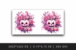 Watercolor Pink Halloween floral pumpkin flowers roses Jack-o-lantern 20 oz tumbler skinny mug wrap clipart t-shirt sublimation printable design