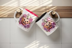 Watercolor Pink Halloween floral pumpkin flowers roses Jack-o-lantern 20 oz tumbler skinny mug wrap clipart t-shirt sublimation printable design