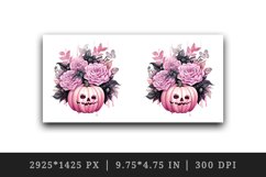 Watercolor Pink Halloween floral pumpkin flowers roses Jack-o-lantern 20 oz tumbler skinny mug wrap clipart t-shirt sublimation printable design