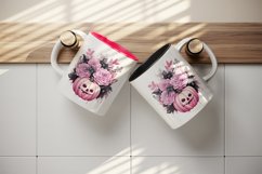 Watercolor Pink Halloween floral pumpkin flowers roses Jack-o-lantern 20 oz tumbler skinny mug wrap clipart t-shirt sublimation printable design