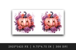 Watercolor Pink Halloween floral pumpkin flowers roses Jack-o-lantern 20 oz tumbler skinny mug wrap clipart t-shirt sublimation printable design