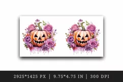 Watercolor Pink Halloween floral pumpkin flowers roses Jack-o-lantern 20 oz tumbler skinny mug wrap clipart t-shirt sublimation printable design