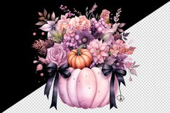 Watercolor Pink Halloween floral Trick or treat bag pumpkin flowers roses 20 oz tumbler skinny mug wrap clipart t-shirt sublimation printable design