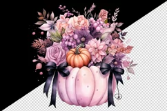 Watercolor Pink Halloween floral Trick or treat bag pumpkin flowers roses 20 oz tumbler skinny mug wrap clipart t-shirt sublimation printable design