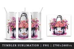 Watercolor Pink Halloween floral Trick or treat bag pumpkin flowers roses 20 oz tumbler skinny mug wrap clipart t-shirt sublimation printable design