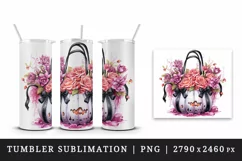 Watercolor Pink Halloween floral Trick or treat bag pumpkin flowers roses 20 oz tumbler skinny mug wrap clipart t-shirt sublimation printable design
