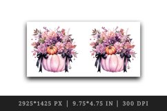 Watercolor Pink Halloween floral Trick or treat bag pumpkin flowers roses 20 oz tumbler skinny mug wrap clipart t-shirt sublimation printable design