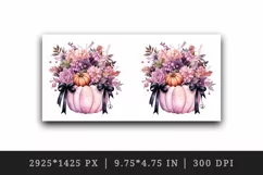 Watercolor Pink Halloween floral Trick or treat bag pumpkin flowers roses 20 oz tumbler skinny mug wrap clipart t-shirt sublimation printable design