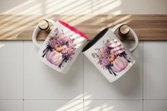 Watercolor Pink Halloween floral Trick or treat bag pumpkin flowers roses 20 oz tumbler skinny mug wrap clipart t-shirt sublimation printable design