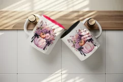 Watercolor Pink Halloween floral Trick or treat bag pumpkin flowers roses 20 oz tumbler skinny mug wrap clipart t-shirt sublimation printable design