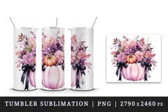 Watercolor Pink Halloween floral Trick or treat bag pumpkin flowers roses 20 oz tumbler skinny mug wrap clipart t-shirt sublimation printable design