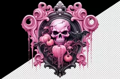 Watercolor Pink Halloween glamour skull horror frame pumpkins bat 20 oz tumbler skinny mug wrap clipart t-shirt sublimation printable design