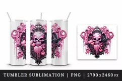 Watercolor Pink Halloween glamour skull horror frame pumpkins bat 20 oz tumbler skinny mug wrap clipart t-shirt sublimation printable design