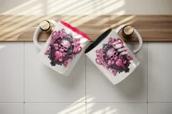 Watercolor Pink Halloween glamour skull horror frame pumpkins bat 20 oz tumbler skinny mug wrap clipart t-shirt sublimation printable design