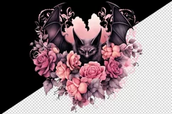 Watercolor Pink Halloween horror bat flowers roses 20 oz tumbler skinny mug wrap clipart t-shirt sublimation printable design
