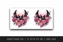 Watercolor Pink Halloween horror bat flowers roses 20 oz tumbler skinny mug wrap clipart t-shirt sublimation printable design