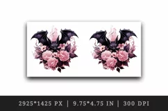 Watercolor Pink Halloween horror bat flowers roses 20 oz tumbler skinny mug wrap clipart t-shirt sublimation printable design