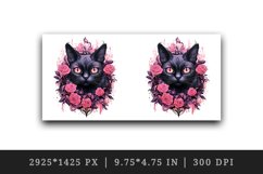 Watercolor Pink Halloween horror black cat flowers roses 20 oz tumbler skinny mug wrap clipart t-shirt sublimation printable design