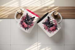 Watercolor Pink Halloween horror black cat flowers roses 20 oz tumbler skinny mug wrap clipart t-shirt sublimation printable design