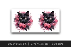 Watercolor Pink Halloween horror black cat flowers roses 20 oz tumbler skinny mug wrap clipart t-shirt sublimation printable design