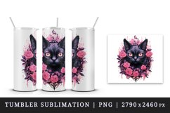 Watercolor Pink Halloween horror black cat flowers roses 20 oz tumbler skinny mug wrap clipart t-shirt sublimation printable design
