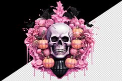 Watercolor Pink Halloween horror ghost flowers roses bats skull grim reaper 20 oz tumbler skinny mug wrap clipart t-shirt sublimation printable design